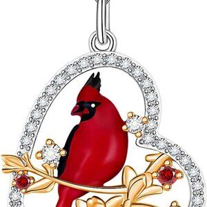 Sterling Silver Cardinal Heart Necklace Bird Jewelry Memorial Gifts for Women